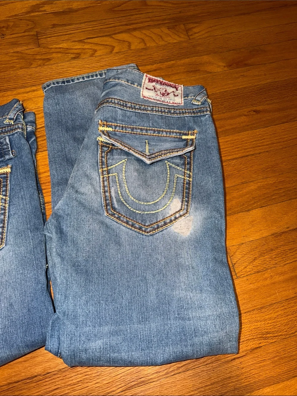 True Religion Men’s Blue Denim Jeans - Pocket Stitch Size 36/32 Ricky Big Q T